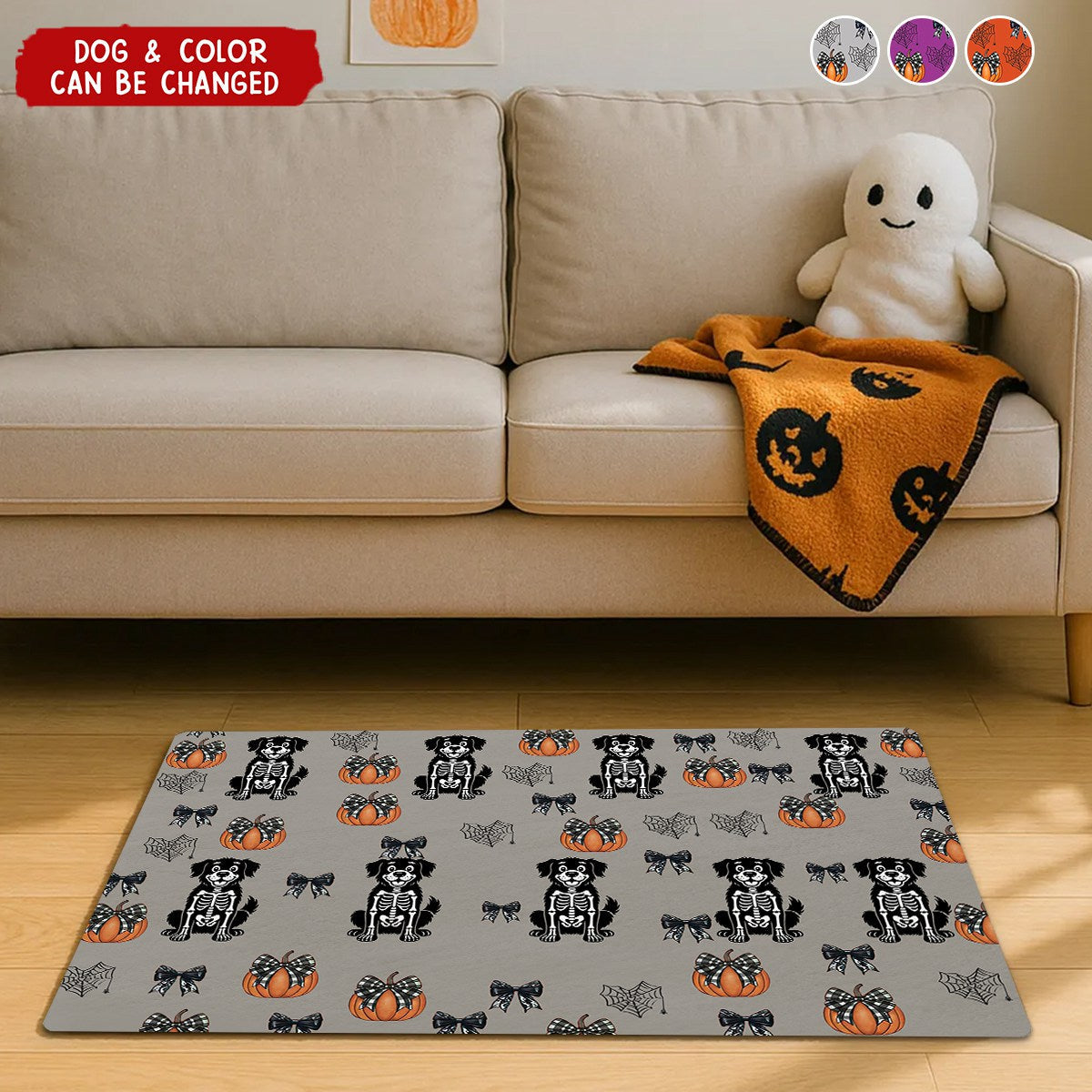 Halloween Pet Pumpkins Spiderwebs Coquette Bows Pattern - Personalized Runner Rug