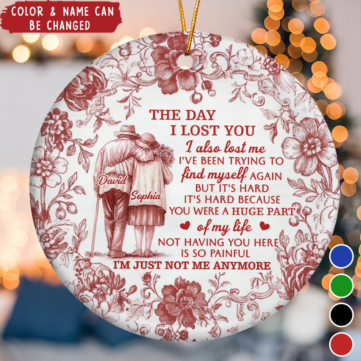 The Day I Lost You, Floral Couple Design, Custom Ceramic Ornament, Gift For Family and Loved Ones