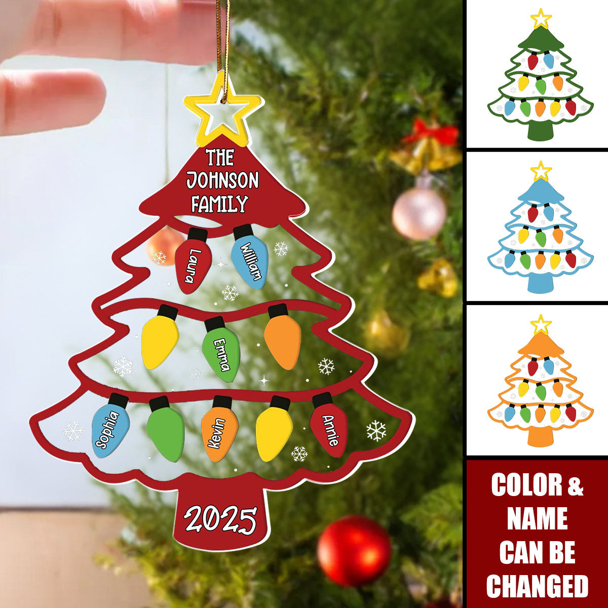 Christmas Tree With Led Lights Custom Family Name - Personalized Acrylic Ornament