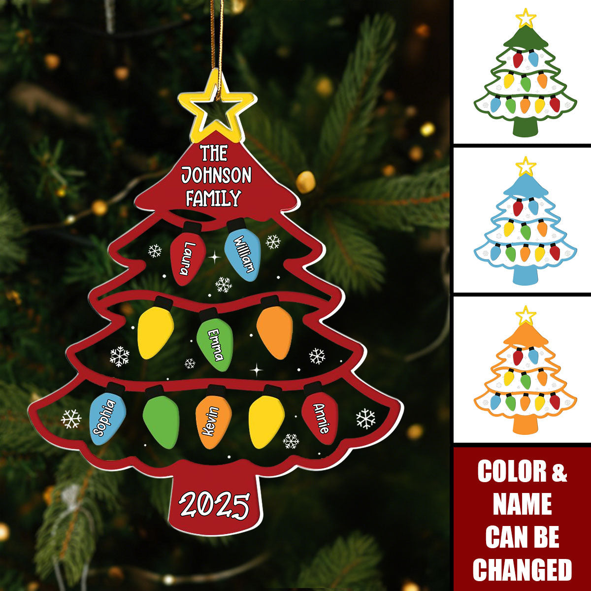 Christmas Tree With Led Lights Custom Family Name - Personalized Acrylic Ornament