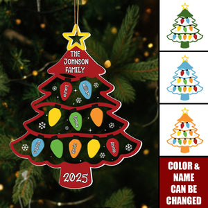 Christmas Tree With Led Lights Custom Family Name - Personalized Acrylic Ornament