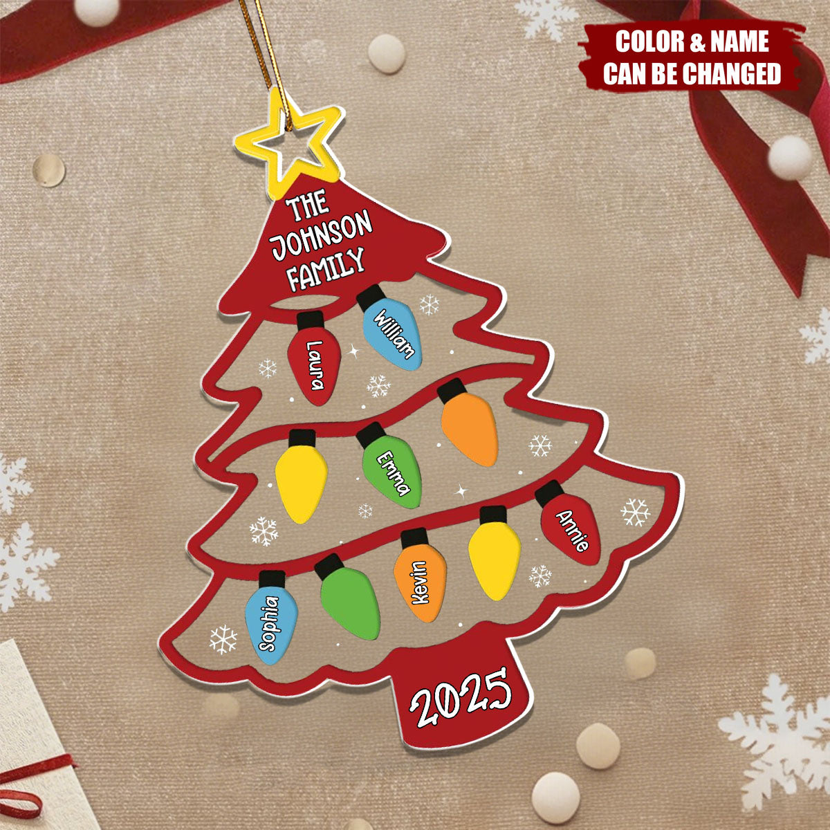 Christmas Tree With Led Lights Custom Family Name - Personalized Acrylic Ornament