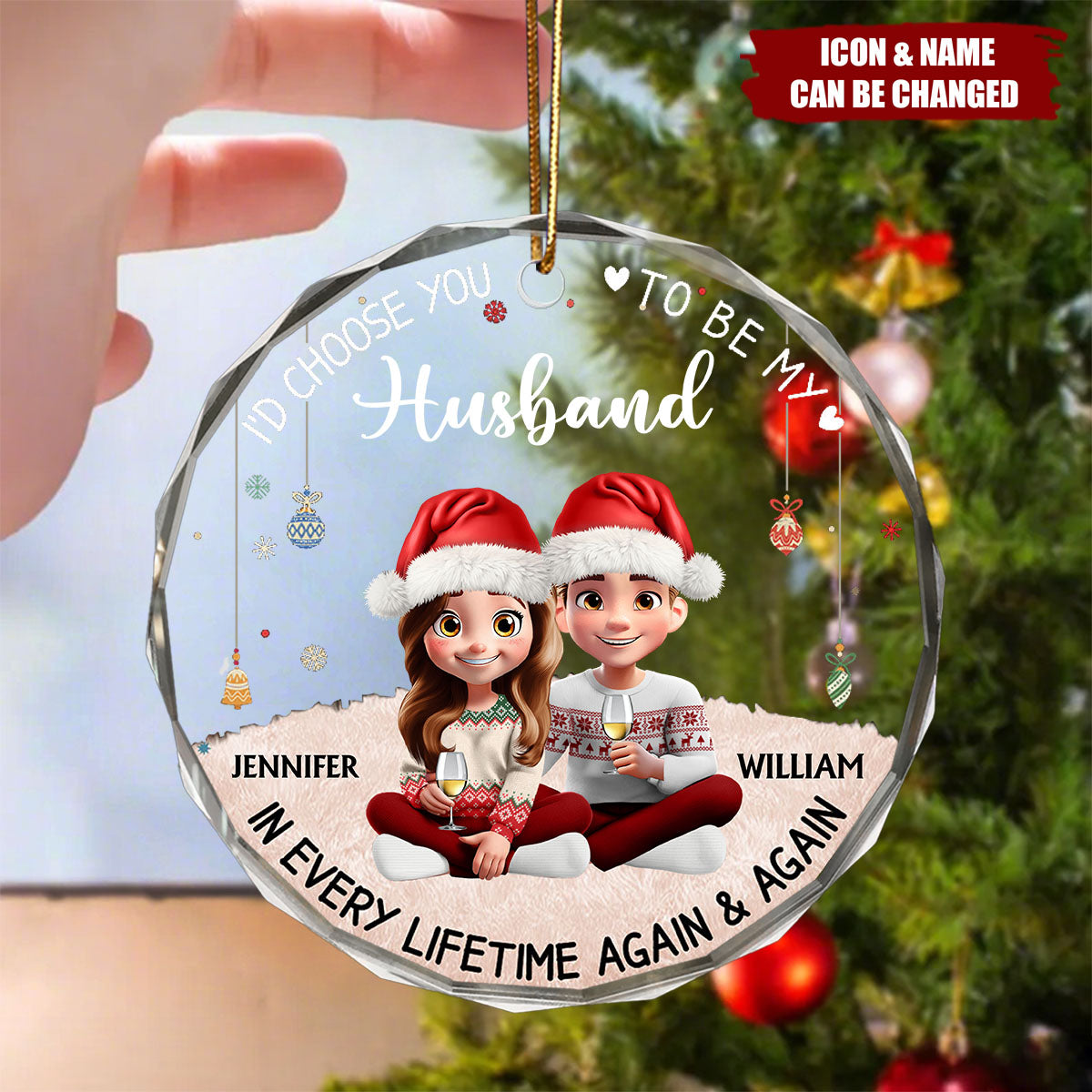 Couple Choose You To Be My Husband - Personalized Circle Glass Ornament