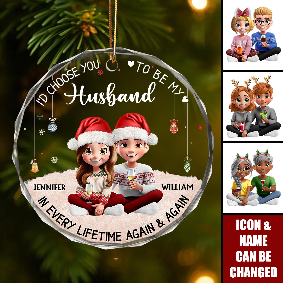Couple Choose You To Be My Husband - Personalized Circle Glass Ornament