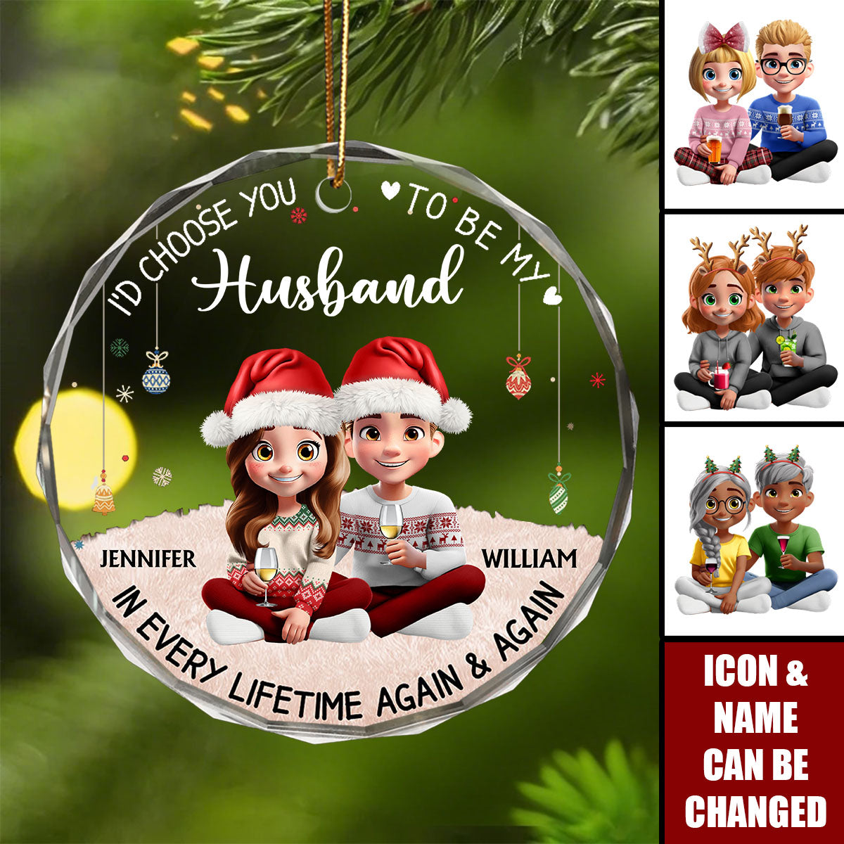 Couple Choose You To Be My Husband - Personalized Circle Glass Ornament