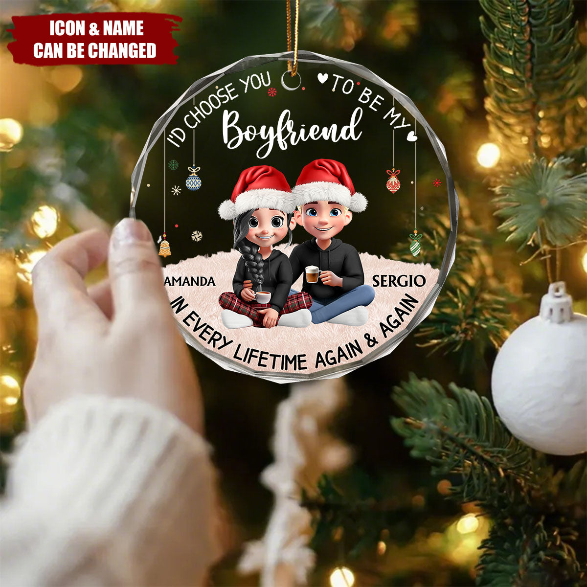 Couple Choose You To Be My Husband - Personalized Circle Glass Ornament