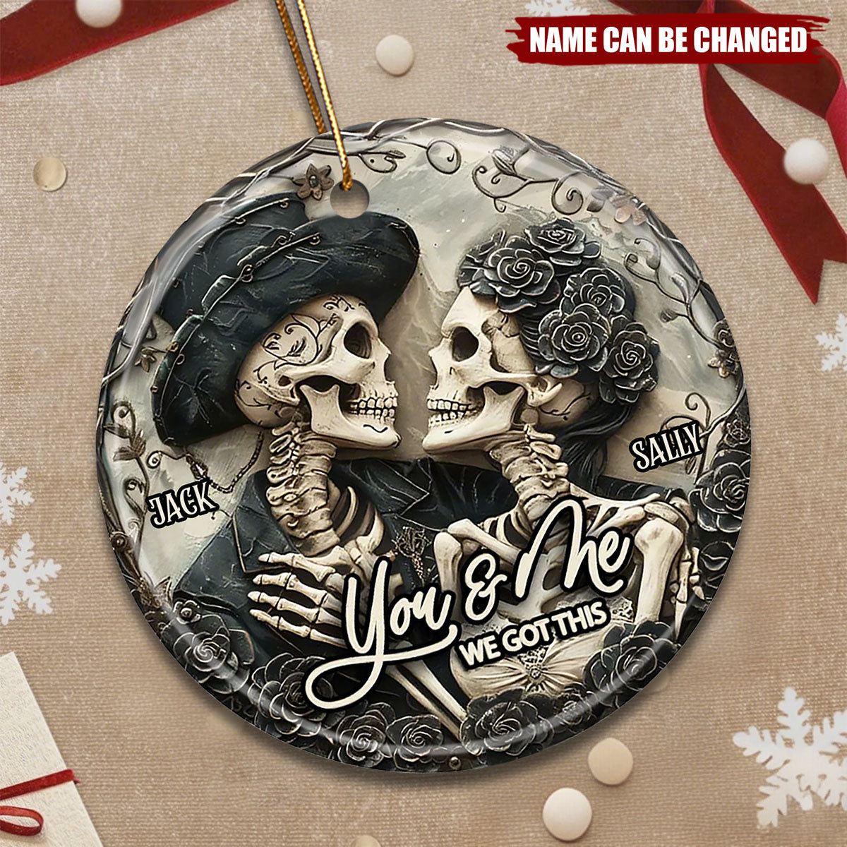 You & Me - Personalized Skull Ceramic Circle Ornament