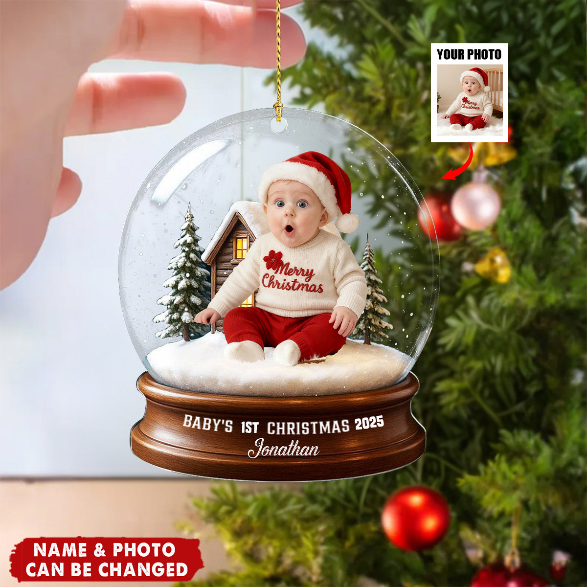 Baby Christmas With Santa Suit - Personalized Acrylic Ornament