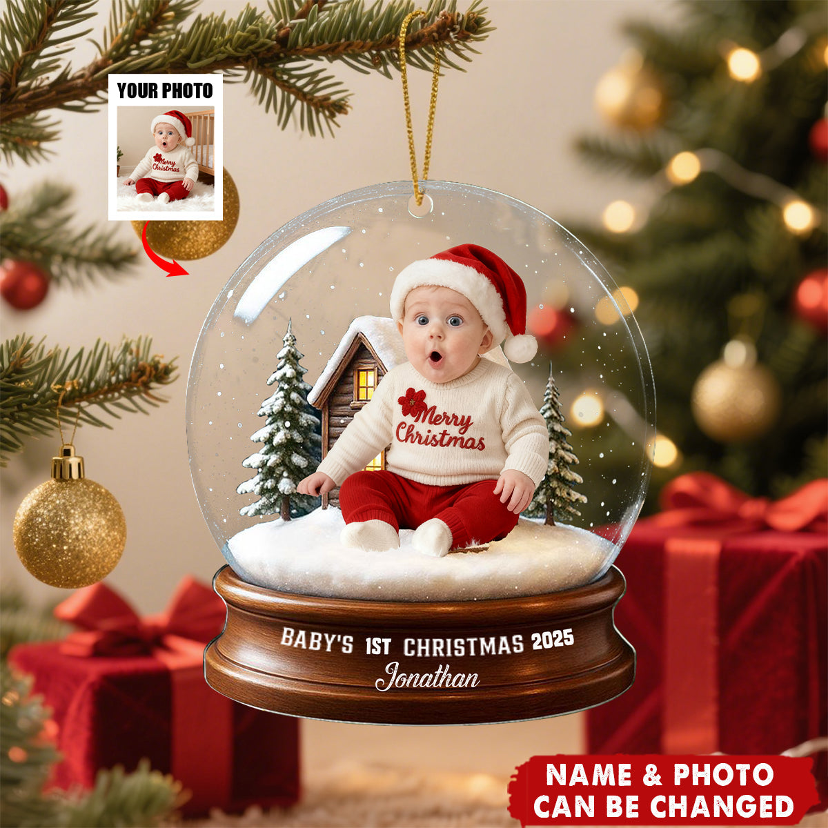 Baby Christmas With Santa Suit - Personalized Acrylic Ornament