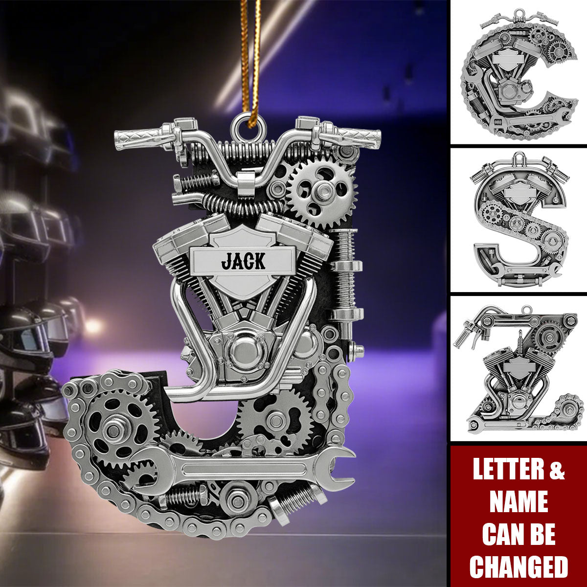 Motorcycle Engine Initial Letter Acrylic Ornament, Personalized Christmas Gifts For Bikers