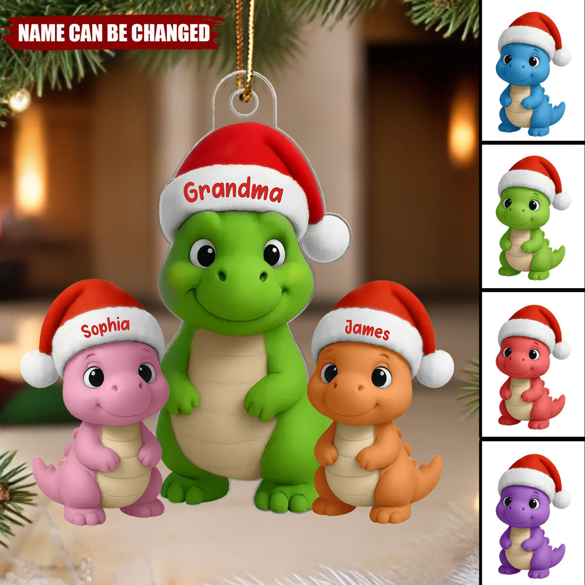 Happy Grandmasaurus With Dinosaur Grandkids - Personalized Acrylic Ornament