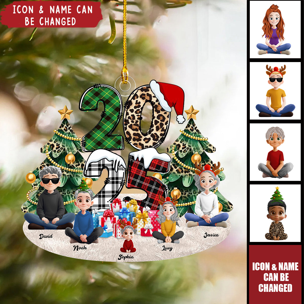 Family Sitting 2025 Cartoon Version - Personalized Acrylic Ornament