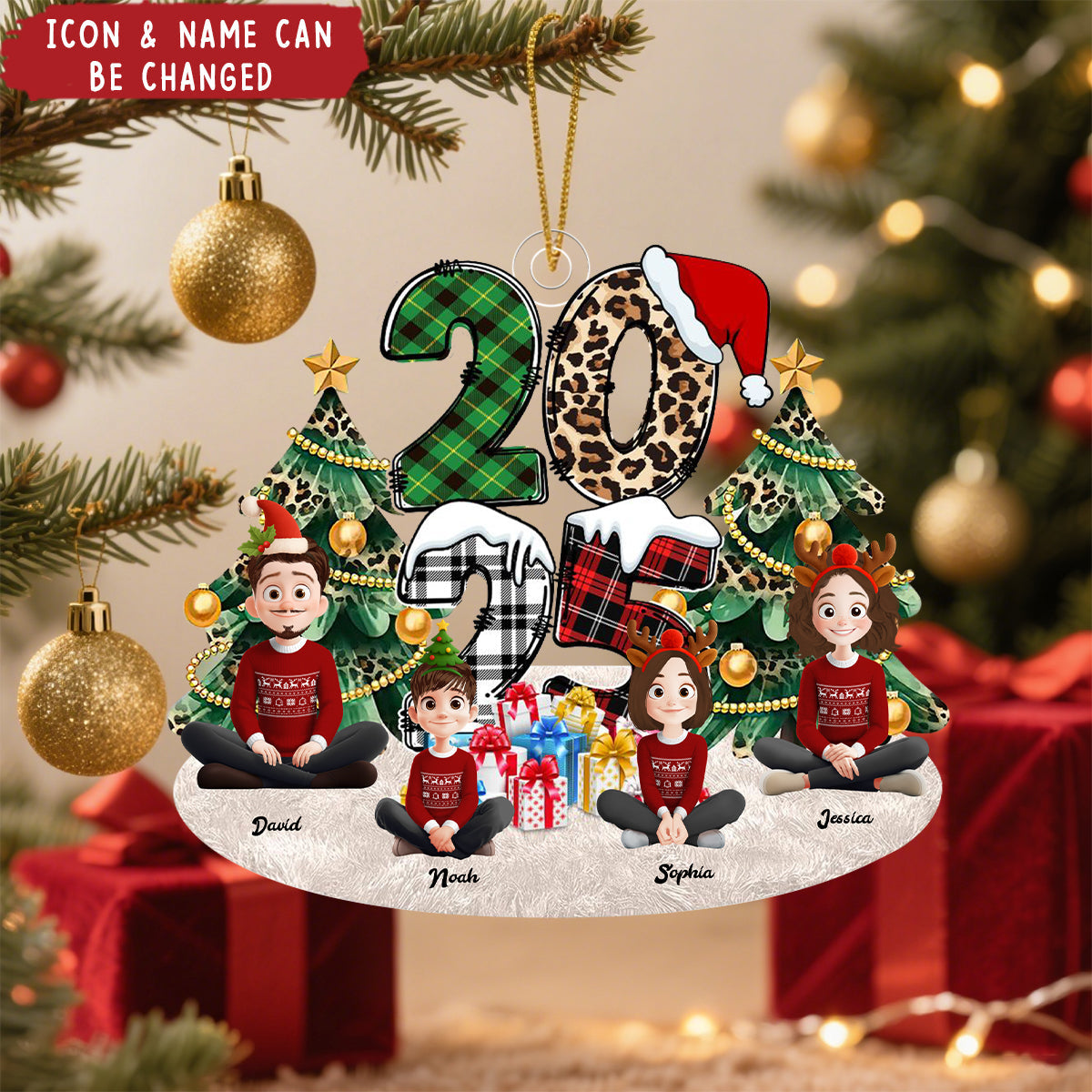 Family Sitting 2025 Cartoon Version - Personalized Acrylic Ornament