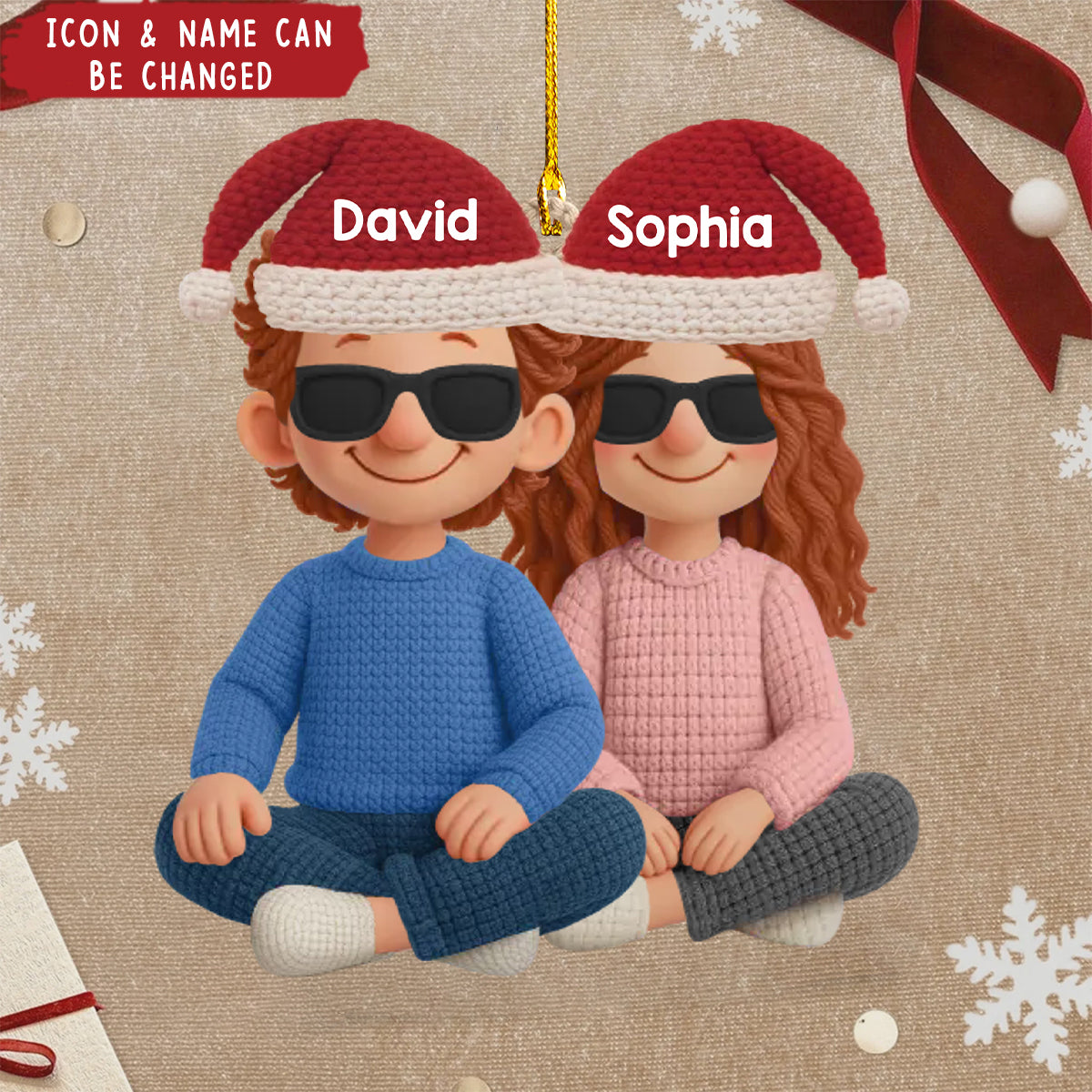 Personalized Crochet Acrylic Ornament - Anniversary Christmas Wedding Gifts For Husband And Wife- Hooked On Love