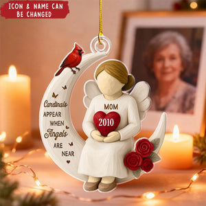 Roses Wooden Texture Memorial On Moon - Personalized Acrylic Ornament - Christmas Remembrance Gift, Sympathy Gift