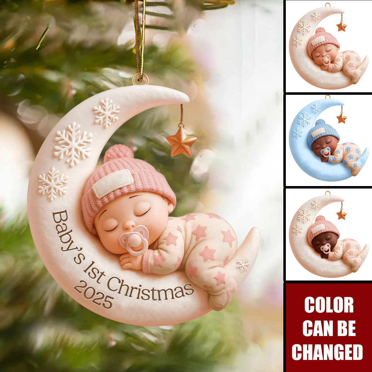 Baby’s First Christmas Ornament - Personalized Moon Acrylic Keepsake, Newborn Gift, Unique Holiday Decoration