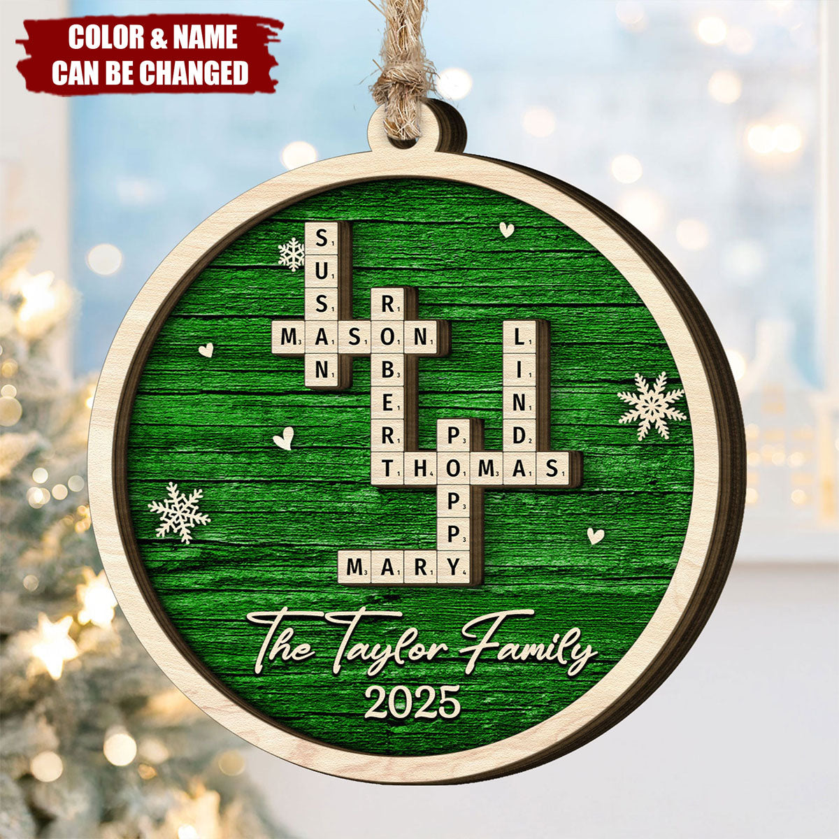 Family Name Scrabble Christmas - Personalized 2-Layer Wooden Ornament