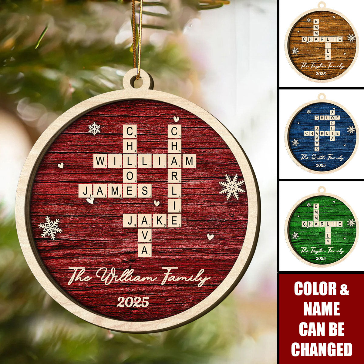 Family Name Scrabble Christmas - Personalized 2-Layer Wooden Ornament