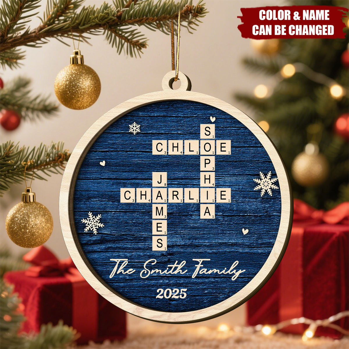 Family Name Scrabble Christmas - Personalized 2-Layer Wooden Ornament