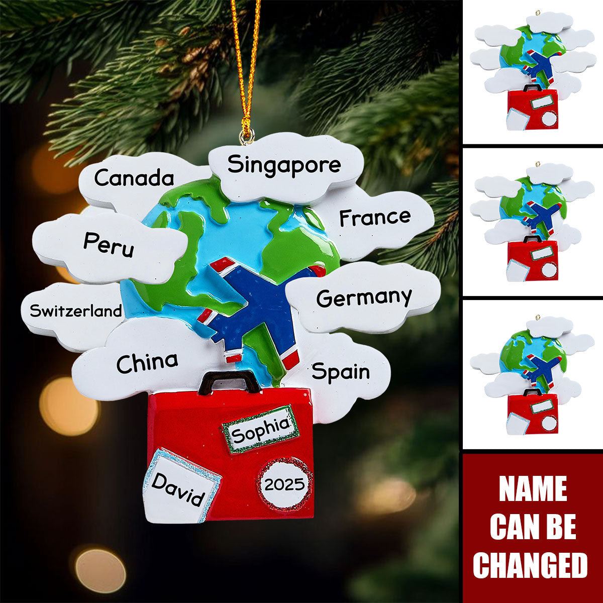 Personalized Travel Christmas Ornament, World Traveler Ornament Set, Couple Passport Ornament, Vacation Ornament