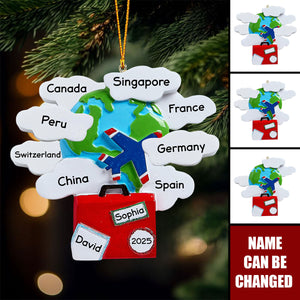 Personalized Travel Christmas Ornament, World Traveler Ornament Set, Couple Passport Ornament, Vacation Ornament