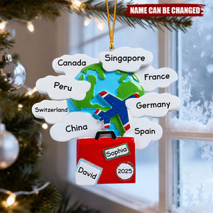 Personalized Travel Christmas Ornament, World Traveler Ornament Set, Couple Passport Ornament, Vacation Ornament