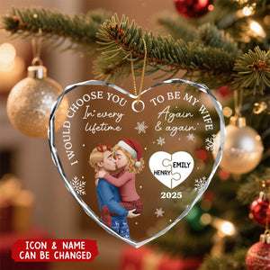 Personalized Heart Glass Ornament - Anniversary Christmas Wedding Gifts For Husband And Wife - Love You More Each Day