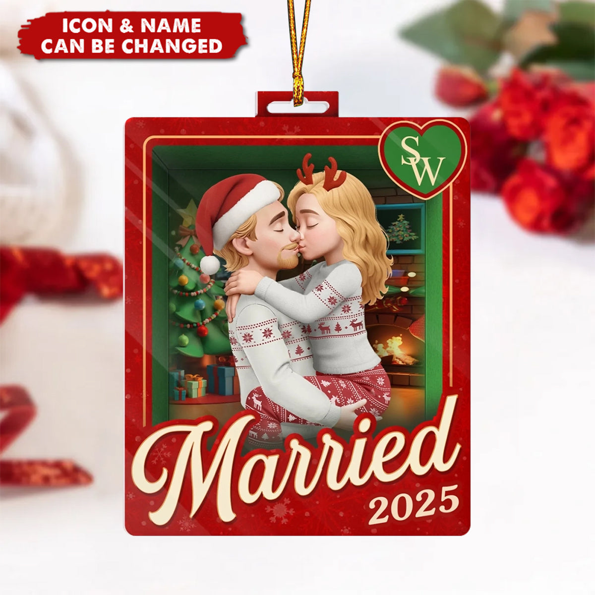 Personalized Acrylic Ornament - Anniversary Christmas Wedding Gifts For Husband And Wife - Sealed With A Christmas Kiss