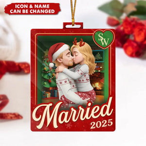 Personalized Acrylic Ornament - Anniversary Christmas Wedding Gifts For Husband And Wife - Sealed With A Christmas Kiss