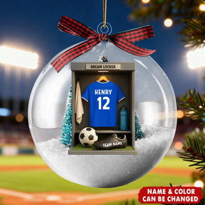 Soccer Jersey Dream Locker - Personalized Snow Globe Ornament - Christmas Gift for Sons, Grandsons, Boyfriends