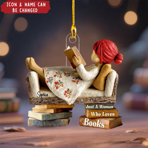 Man Woman Reading Book On Sofa - Personalized Wooden Ornament - Christmas Gift For Book Lover, Bookworm