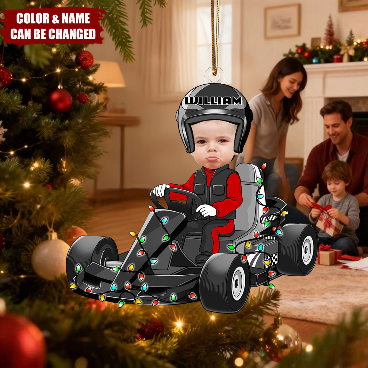 Racing Car Kid Custom Face - Personalized Acrylic Photo Ornament