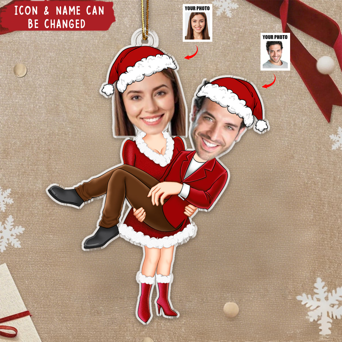 Couple Santa Clauses - Personalized Acrylic Photo Ornament