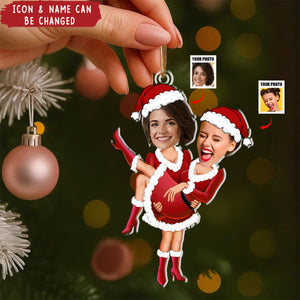 Couple Santa Clauses - Personalized Acrylic Photo Ornament