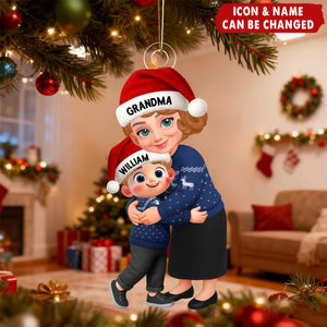 Christmas Grandma Hugging Grandkid - Personalized Acrylic Ornament