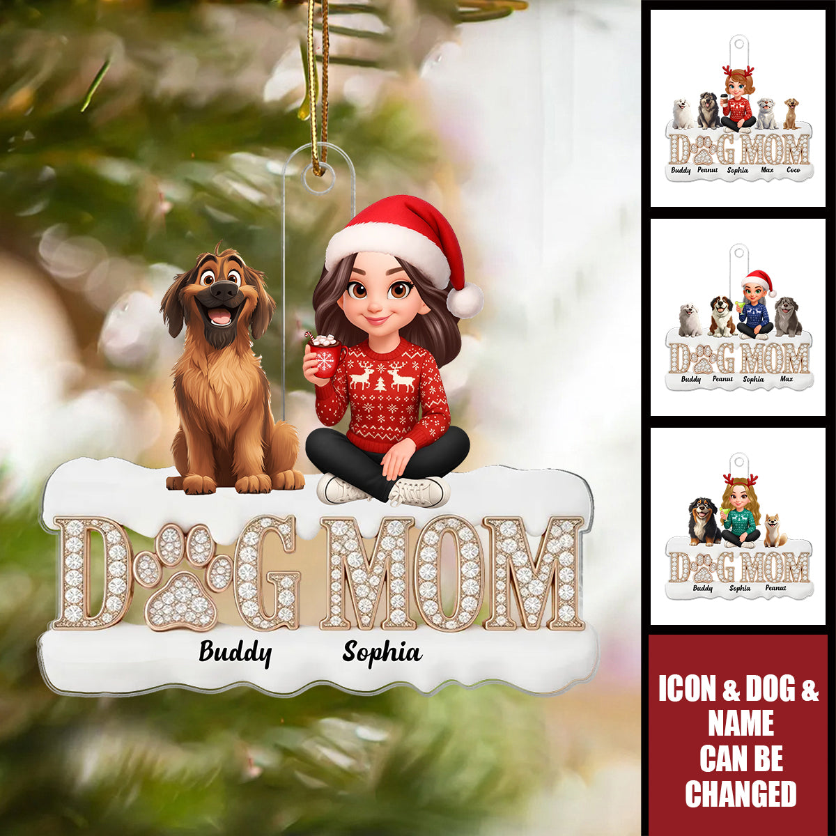 Christmas Dog Mom - Personalized Acrylic Ornament - Gift For Dog Lovers