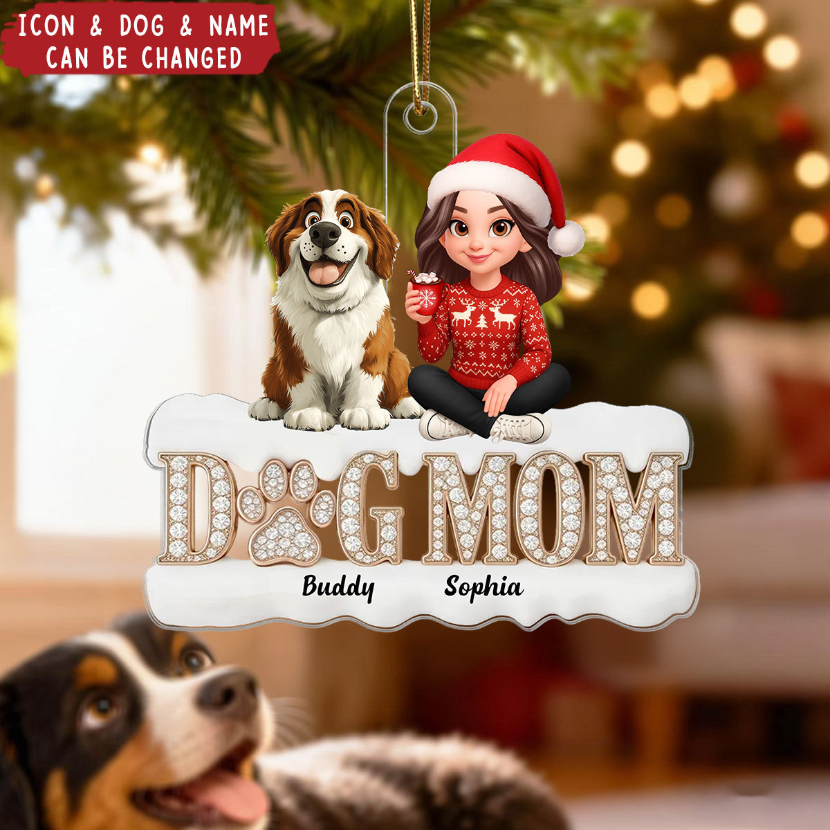 Christmas Dog Mom - Personalized Acrylic Ornament - Gift For Dog Lovers