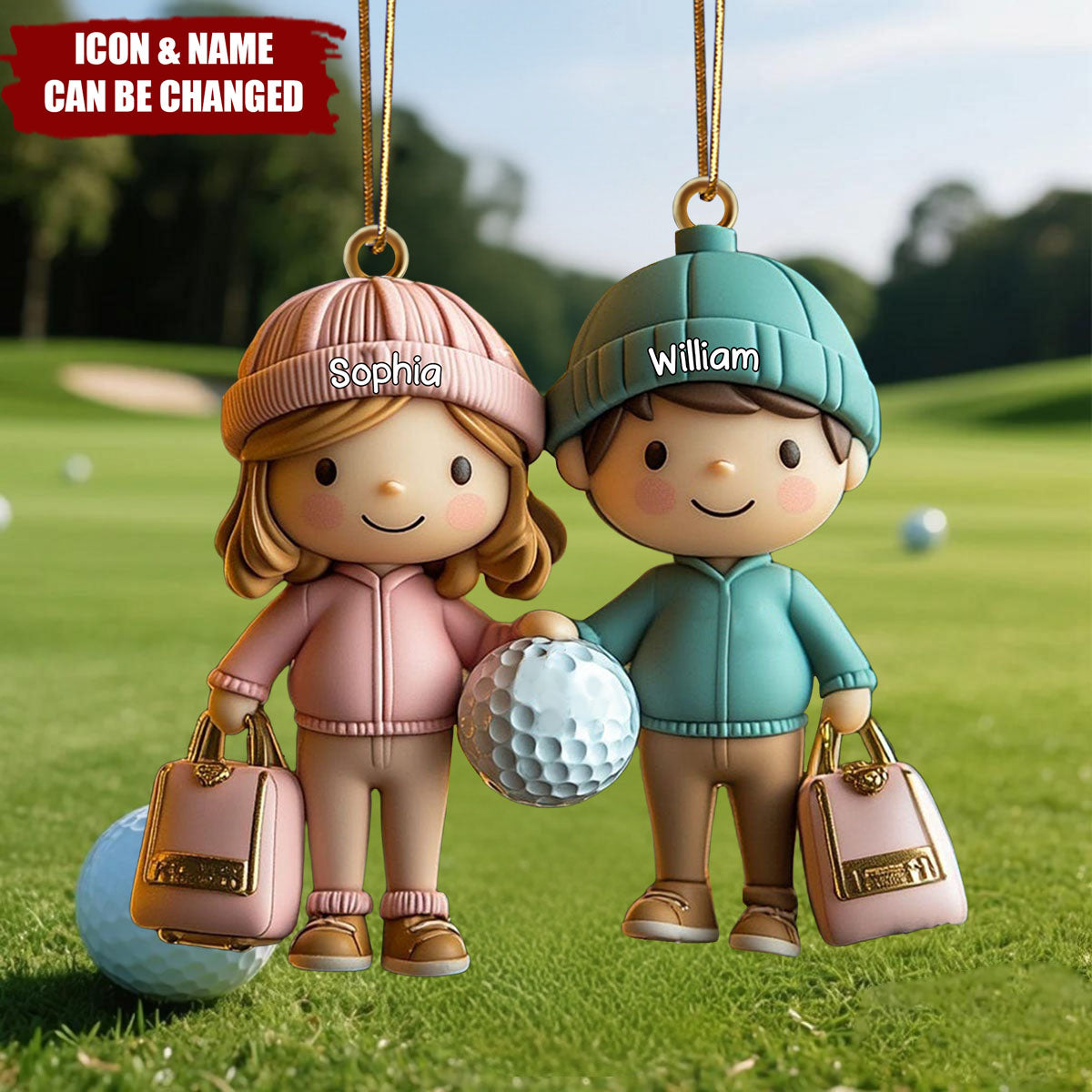 Golf Couple Christmas Ornament, Personalized Golfer Tree Decoration For Him And Her