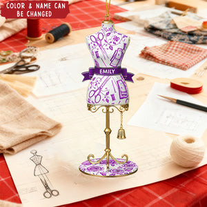 Toile De Jouy Ornaments, Personalized Dress Form Ornament, Christmas Gift for Seamstress, Tailor, Fashion Designer