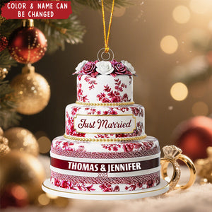 Personalized Wedding Cake Toile de Jouy Ornament, First Christmas Married Ornament, Newlywed Wedding Gift
