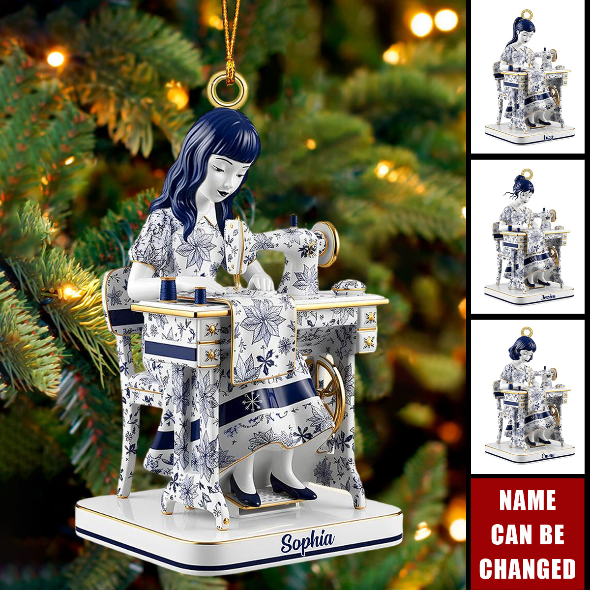 Toile De Jouy Sewing Girl Christmas Ornament Personalized Gifts For Sewing Lovers