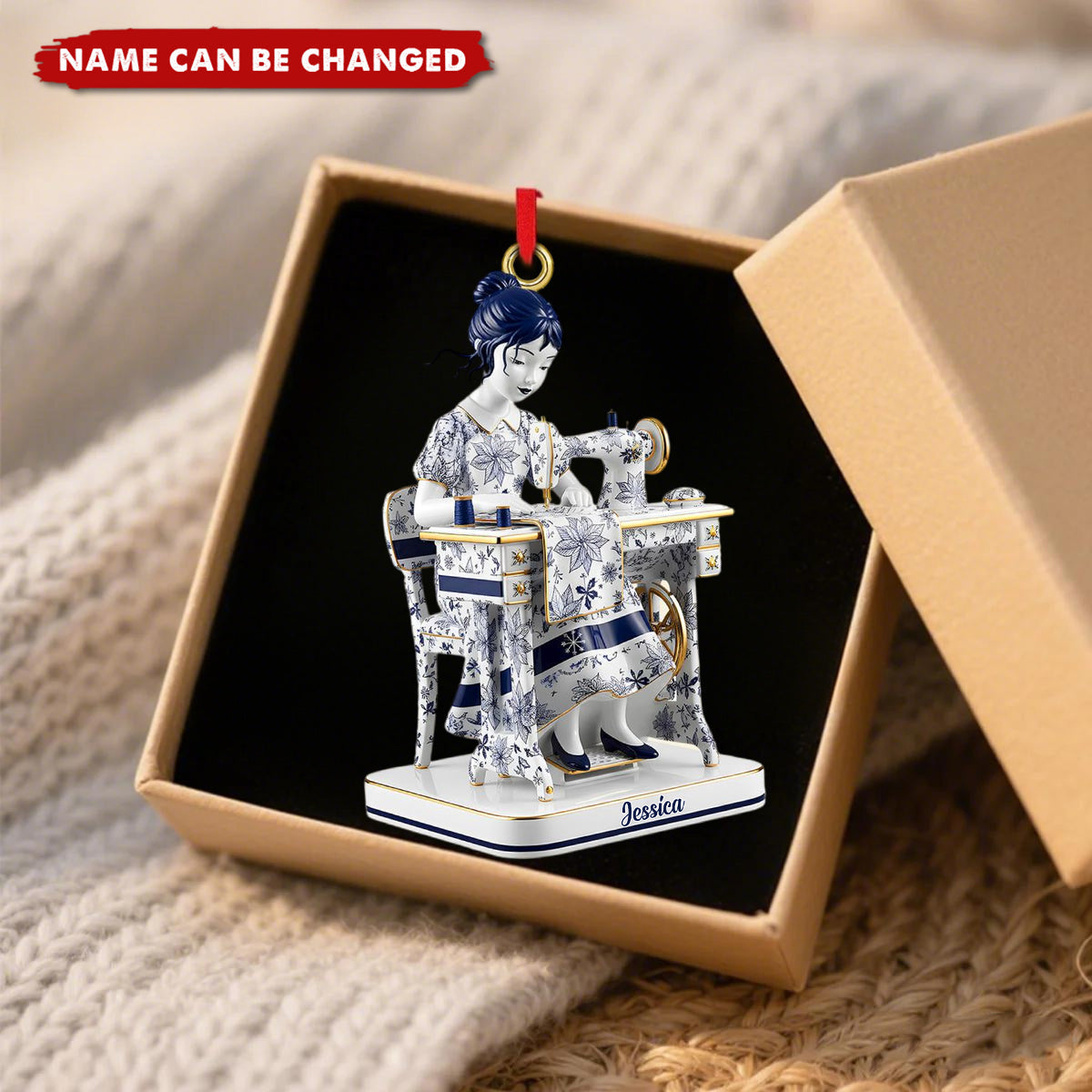 Toile De Jouy Sewing Girl Christmas Ornament Personalized Gifts For Sewing Lovers