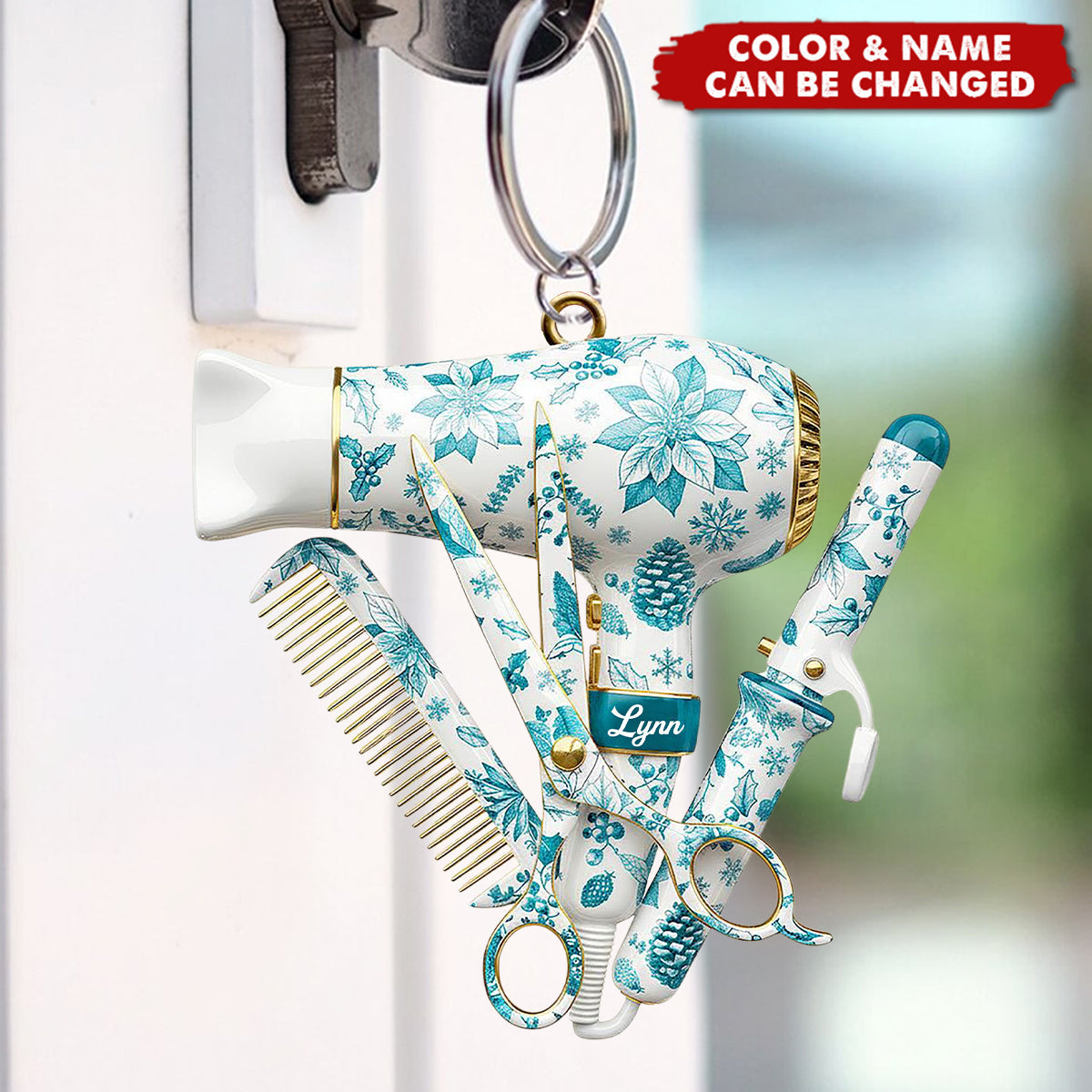 Hairstylist Toile de Jouy Keychain, Personalized Keychain, Gift For Hairdresser, Stylist or Salon Owner