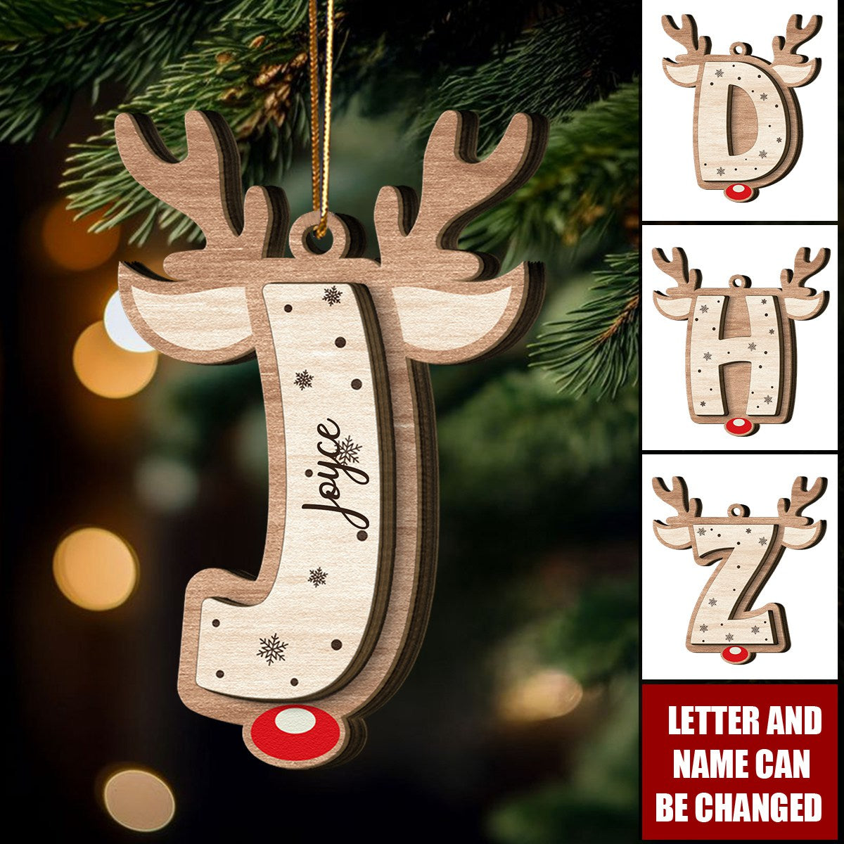 Christmas Letter Reindeer - Personalized Wooden Ornament