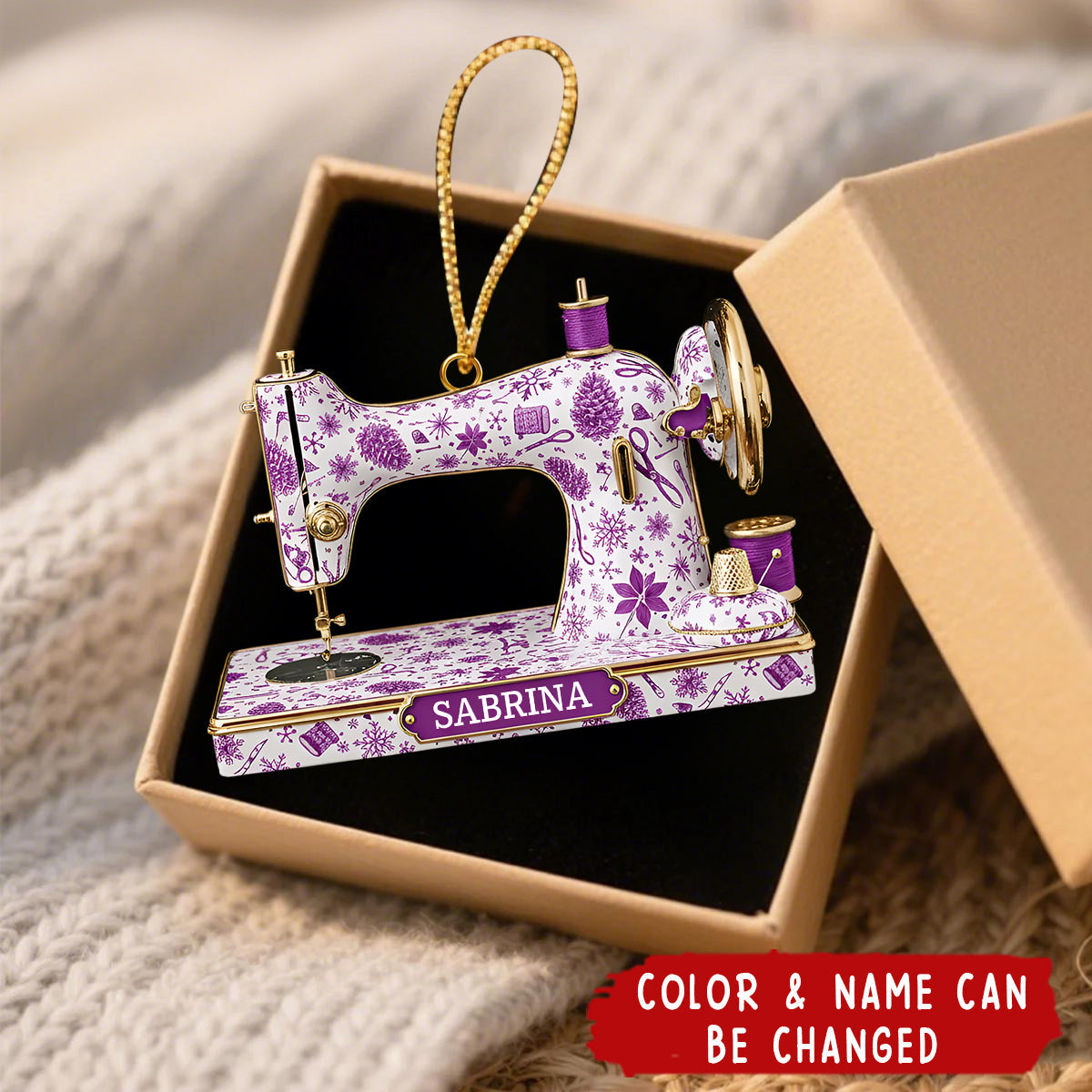 Personalized Sewing Machine Ornament – Acrylic Christmas Gift for Seamstress, Quilter, Crafter