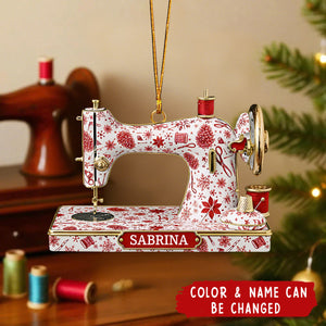 Personalized Sewing Machine Ornament – Acrylic Christmas Gift for Seamstress, Quilter, Crafter