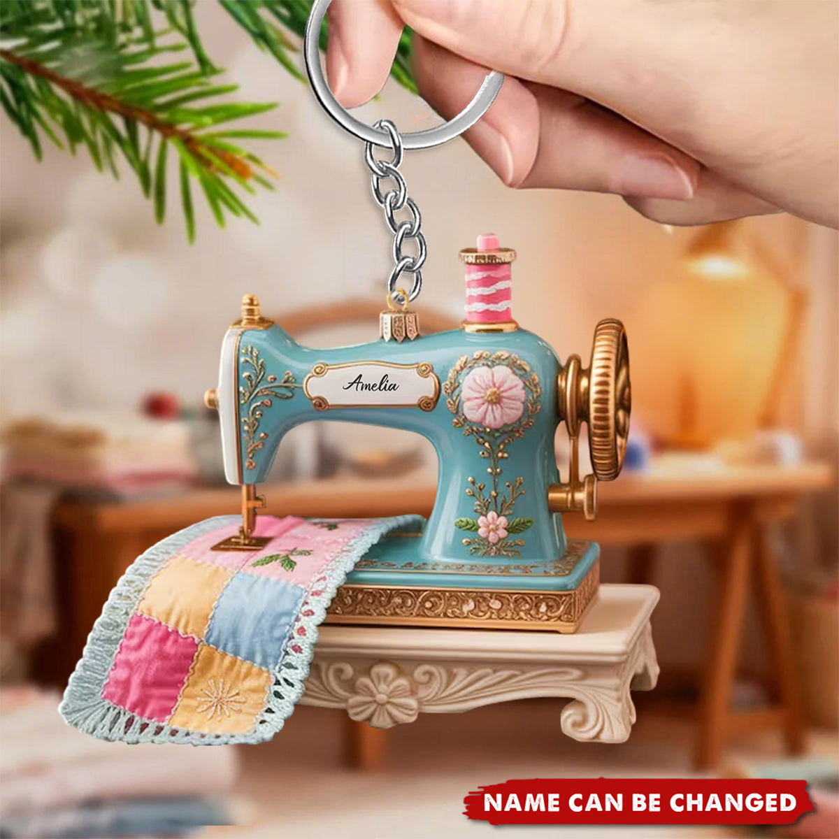 Sewing Machine Quilter Personalized Acrylic Keychain - Seamstress Gift