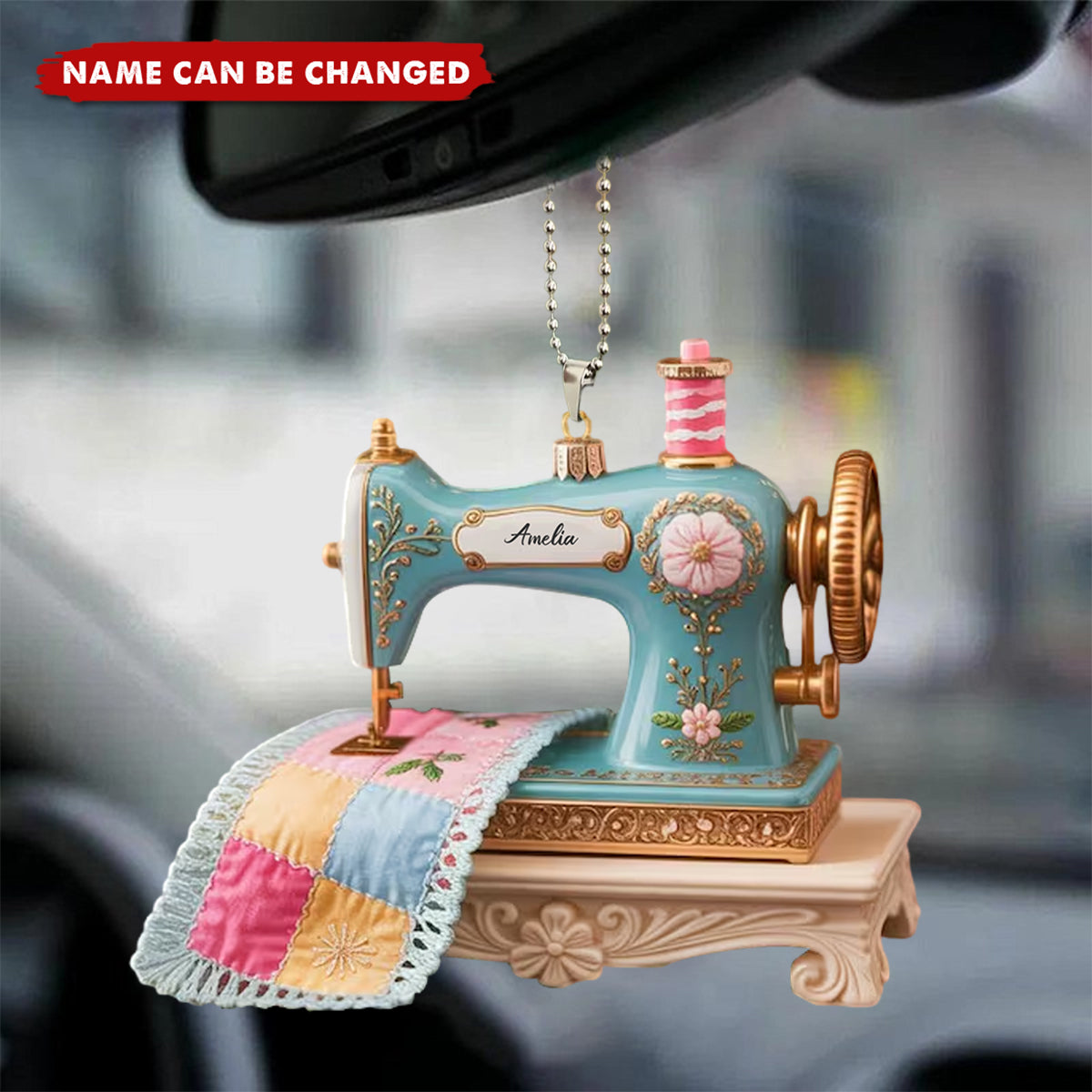 Sewing Machine Quilter Personalized Christmas Acrylic Car Ornament - Seamstress Gift