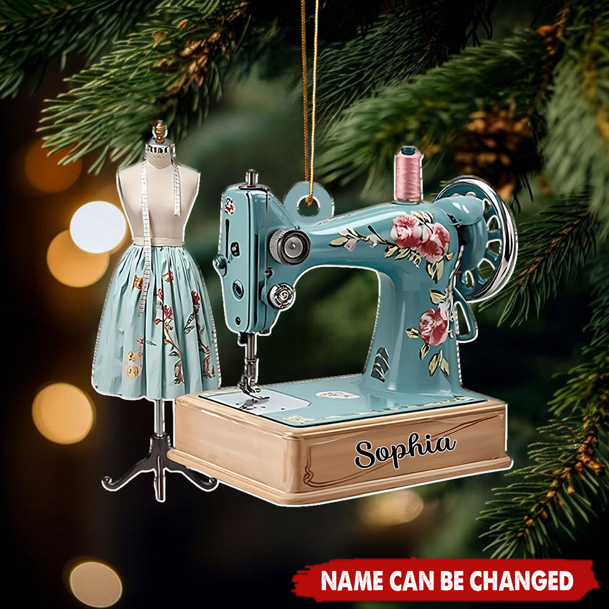 Personalized Sewing Ornament -  Vintage Machine & Dress Form Decor - Christmas Gift for Seamstress, Tailor, or Dressmaker