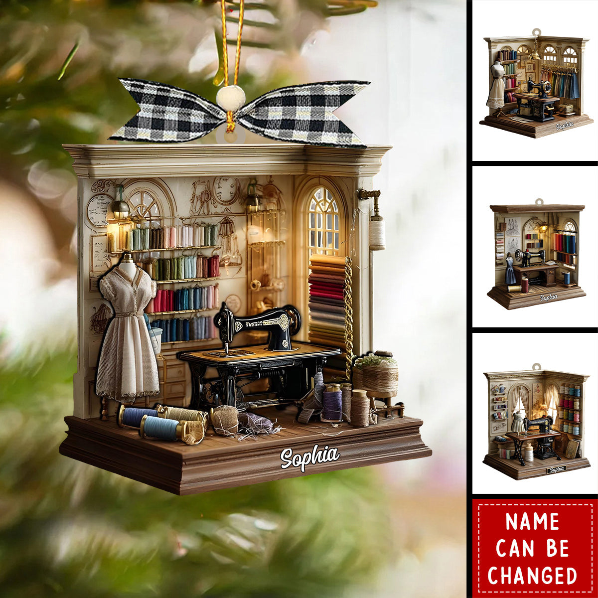 Personalized Sewing Room Ornament - Vintage Sewing Machine Christmas Decor - Seamstress Gift Christmas Ornament